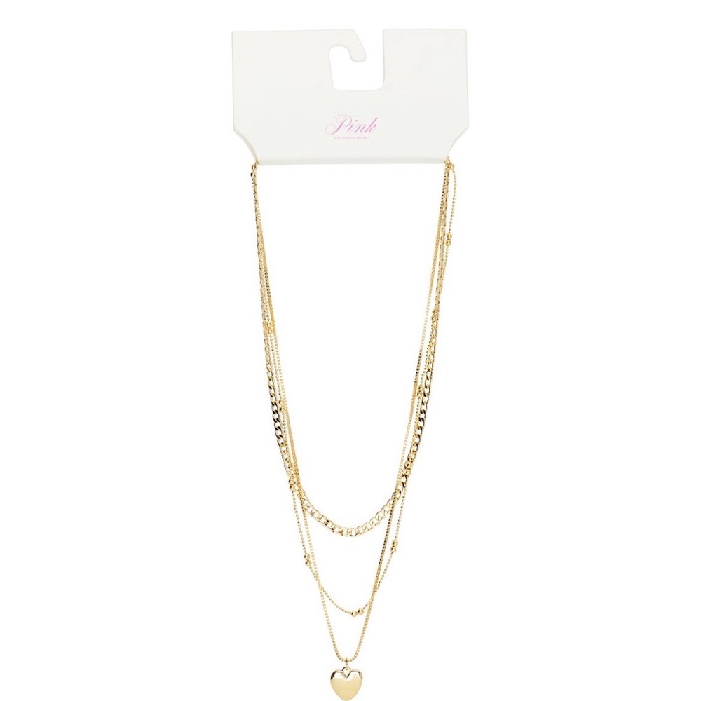Victoria’s Secret PINK Gold 3-Piece Layered Heart Necklace Set